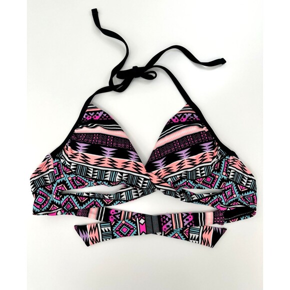 XHILARATION Bikini Swim Top Wraparound Halter Womens M Teal Adjustable SwimSuit - Picture 1 of 6